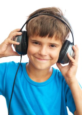 Smiling boy with headphones clipart