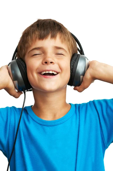 Chlapec drží sluchátka — Stock fotografie