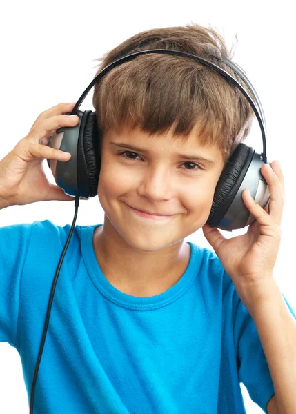 Sonriente chico con auriculares — Foto de Stock
