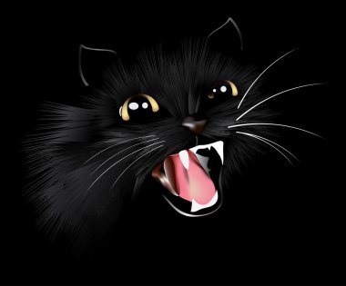 Evil black cat, halloween background, vector illustration clipart