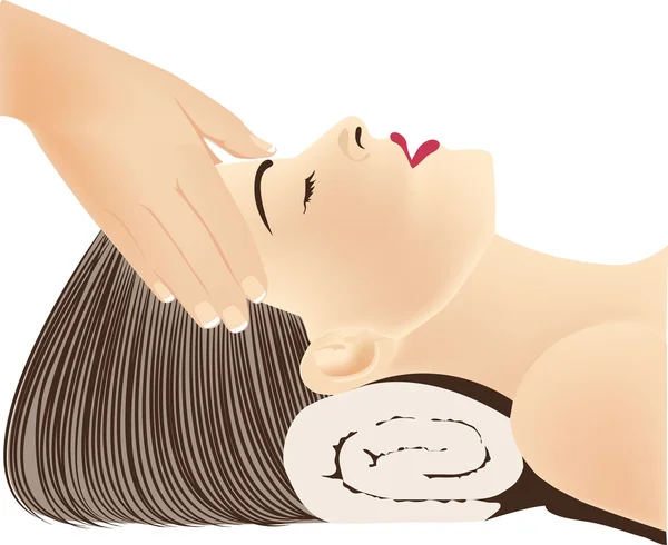 Massagem facial, Mãos massajando o rosto feminino, spa — Vetor de Stock