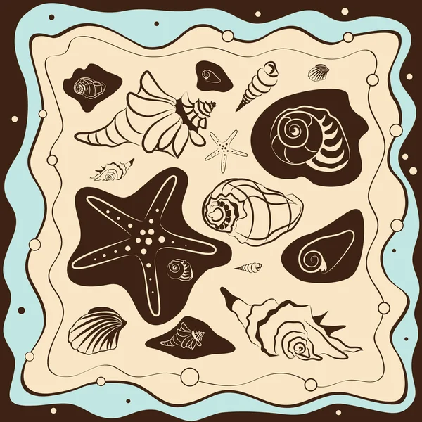 Fondo de conchas marinas, ilustración vectorial — Vector de stock