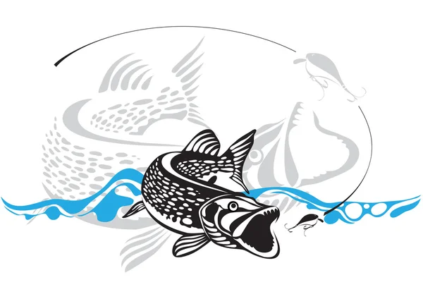 Brochet, leurre de pêche, illustration vectorielle — Image vectorielle