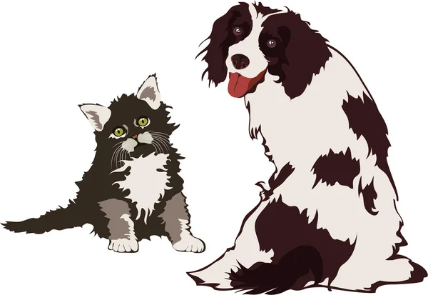 Perro y gato, ilustración vectorial — Vector de stock