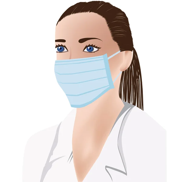 与医疗面具在脸上，白色制服的女医生 — 图库矢量图片