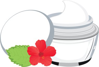 Vector jar with cream, hibiscus and leaf clipart