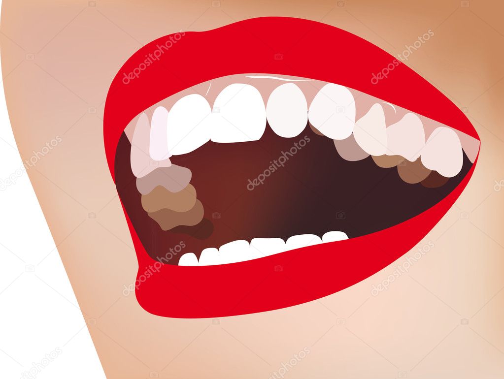 White teeth, smile, red lips, vector illustration