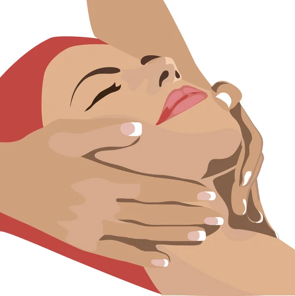 Mãos massajando rosto feminino — Vetor de Stock