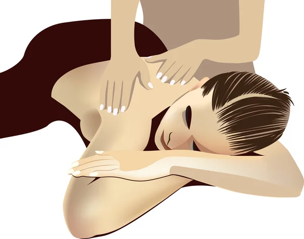 Terug massage, Wellness, meisje, jonge vrouw — Stockvector