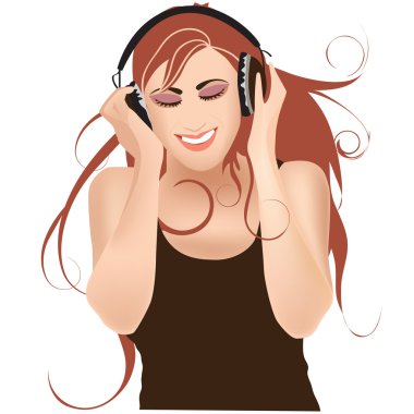 Girl in headphones listening music with headphones clipart