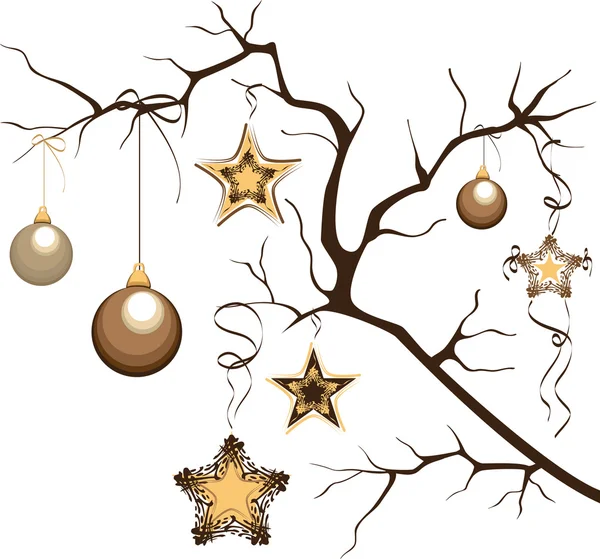 Christmas composition. Branch with balloons and stars — Stock Vector