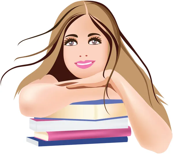 Retrato de menina estudante bonita com livros — Vetor de Stock