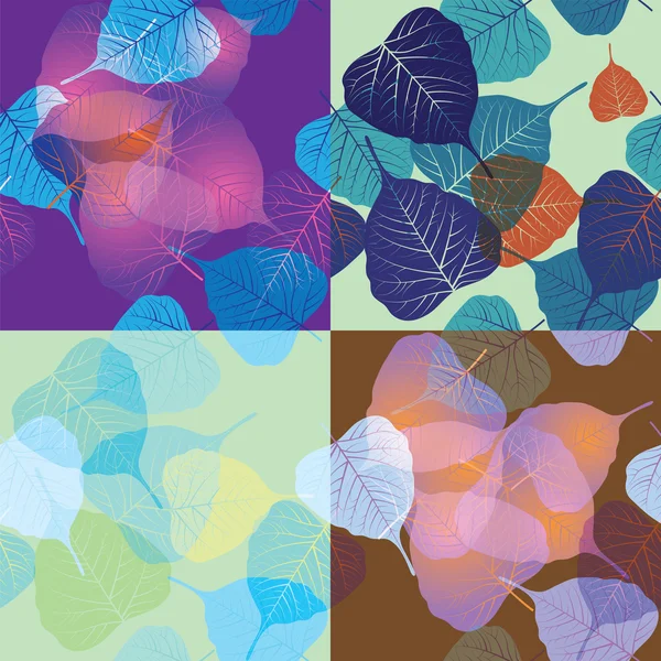 Seamless pattern with colored leaves, set — Stock Vector
