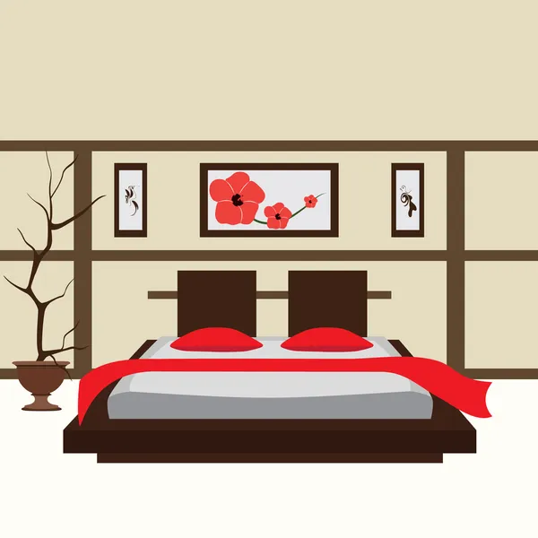 Dormitorio interior, vector de ilustración — Archivo Imágenes Vectoriales
