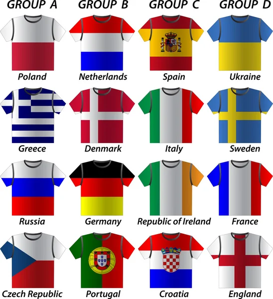 Euro 2012 shirt participating in groups — Stock Vector