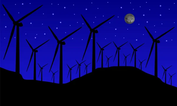 Větrné mlýny v noci — Stockový vektor