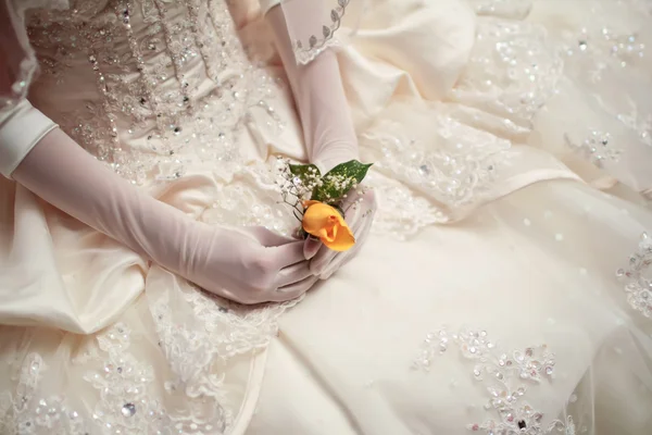 Bride Holding Small Flower — Stock Photo, Image