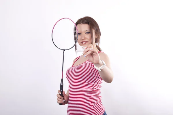 Jovem mulher badminton player — Fotografia de Stock