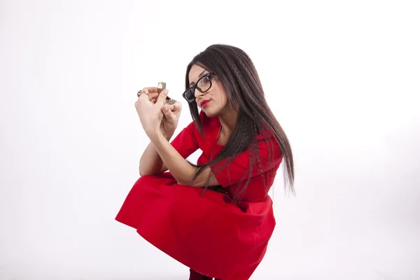 Giovane attraente donna sexy in abito rosso — Foto Stock