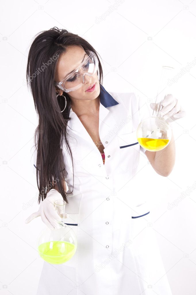 Young beautiful woman at the laboratory
