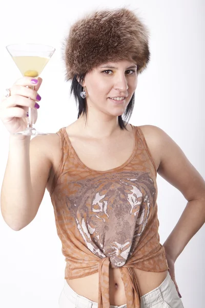 Young attractive woman drinking cocktail — Stock Photo, Image