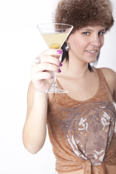 Young attractive woman drinking cocktail — Stock Photo, Image