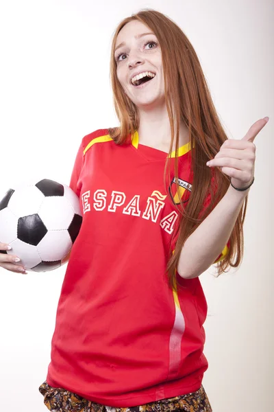 Unga vackra kvinnliga Spanien fan — Stockfoto