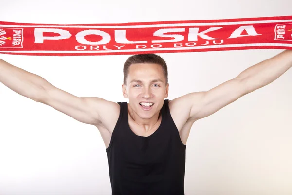 Junge schöne männliche Poland-Fan — Stockfoto