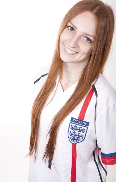 Young beautiful female england fan — Stock Photo, Image