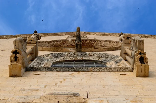 Detailweergave van het venster rose van de gevel kathedraal van trani — Stockfoto