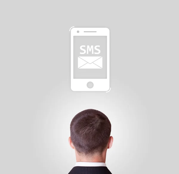 Man communicating with sms message illustration — Stock Photo, Image