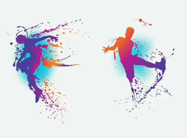 Danseurs avec éclaboussures colorées — Image vectorielle