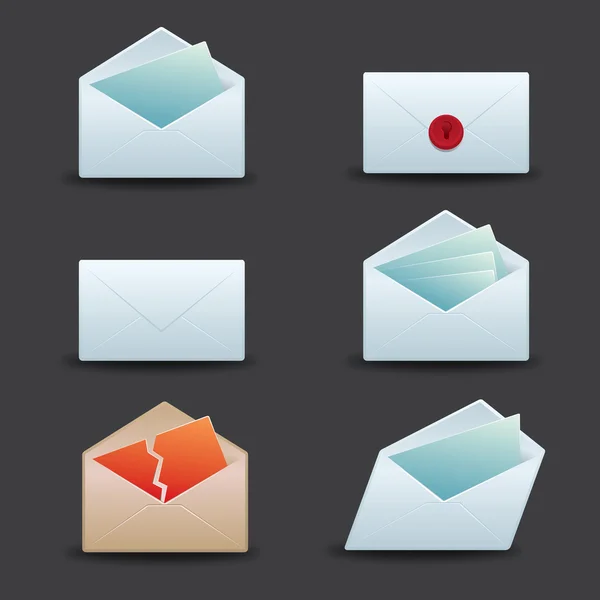 Sobres y conjunto de iconos de correo electrónico — Vector de stock