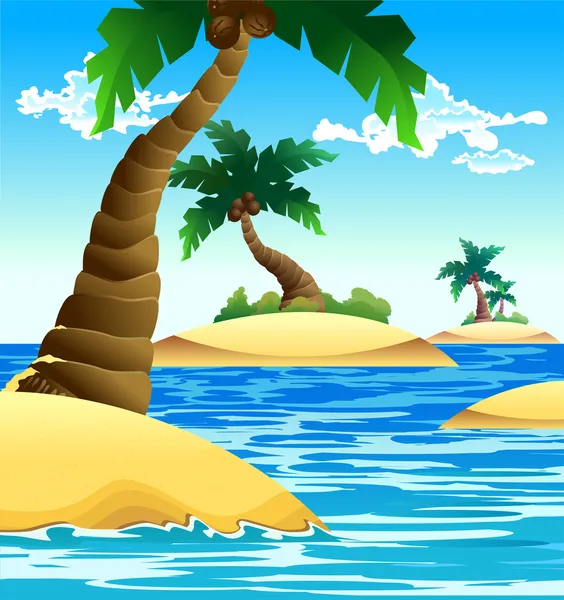 Coconut island beach scene — Stock Vector