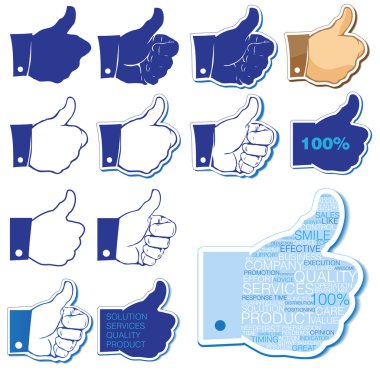 Thumbs up tag cloud icon set clipart