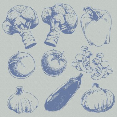 Food and vegetables sketch background retro clipart