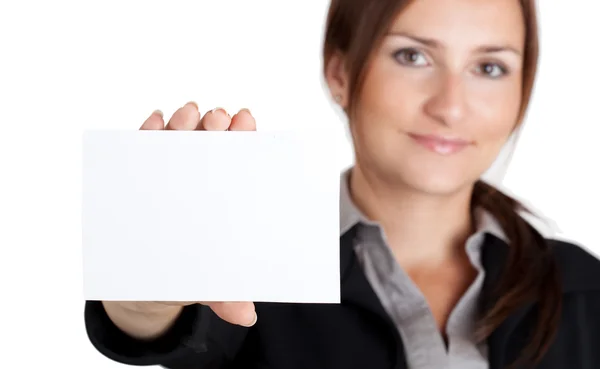 Affärskvinna med blankt kort — Stockfoto