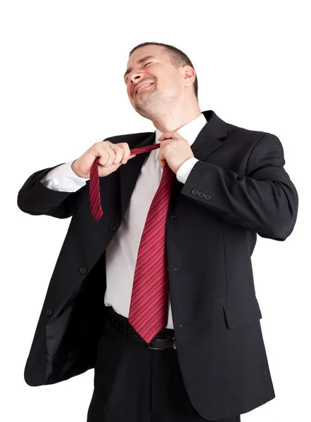 Homem de negócios estrangulando-se com gravata — Fotografia de Stock