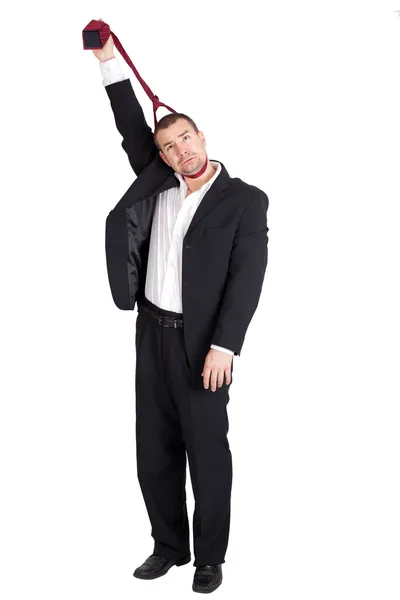 Business man strangling himself with tie — Stock Photo, Image