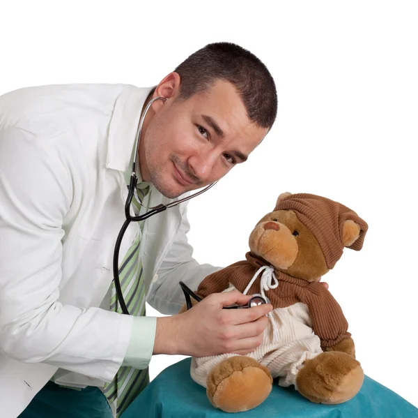 Mužské pediatr a Medvídek — Stock fotografie