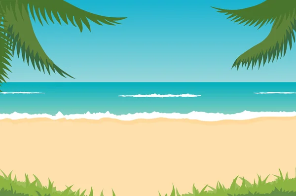 Strand, zee, golven, palmen — Stockvector