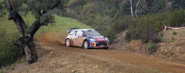 ALGARVE, PORTUGAL - MARCH 31: Miko Hirvonen (FIN) driving is Citroen DS3 WRC in Rally de Portugal 2012 on March 31, 2012 in Algarve, Portugal clipart