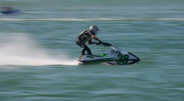 SAO MARTINHO DO PORTO, PORTUGAL - AUGUST 5: Carlos Truta in Gran Prix of Jet Ski 2012 August 5, 2012 in Sao Martinho do Porto, Portugal clipart