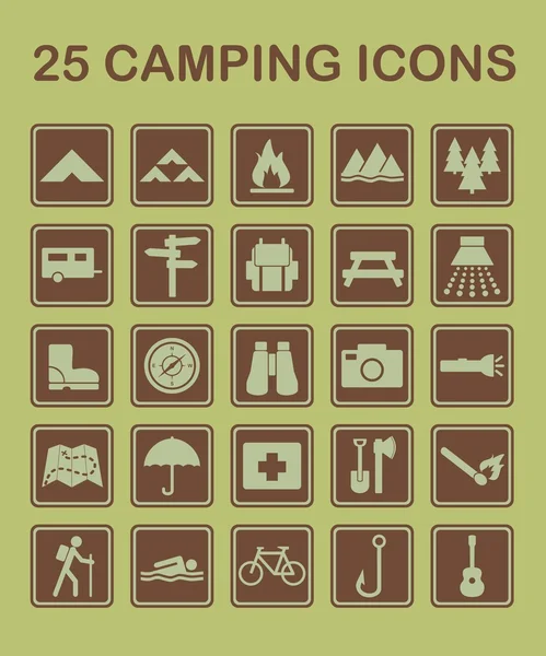 25 のキャンプ アイコン — ストックベクタ