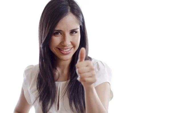 Cute girl giving thumbs up — Stock Photo, Image