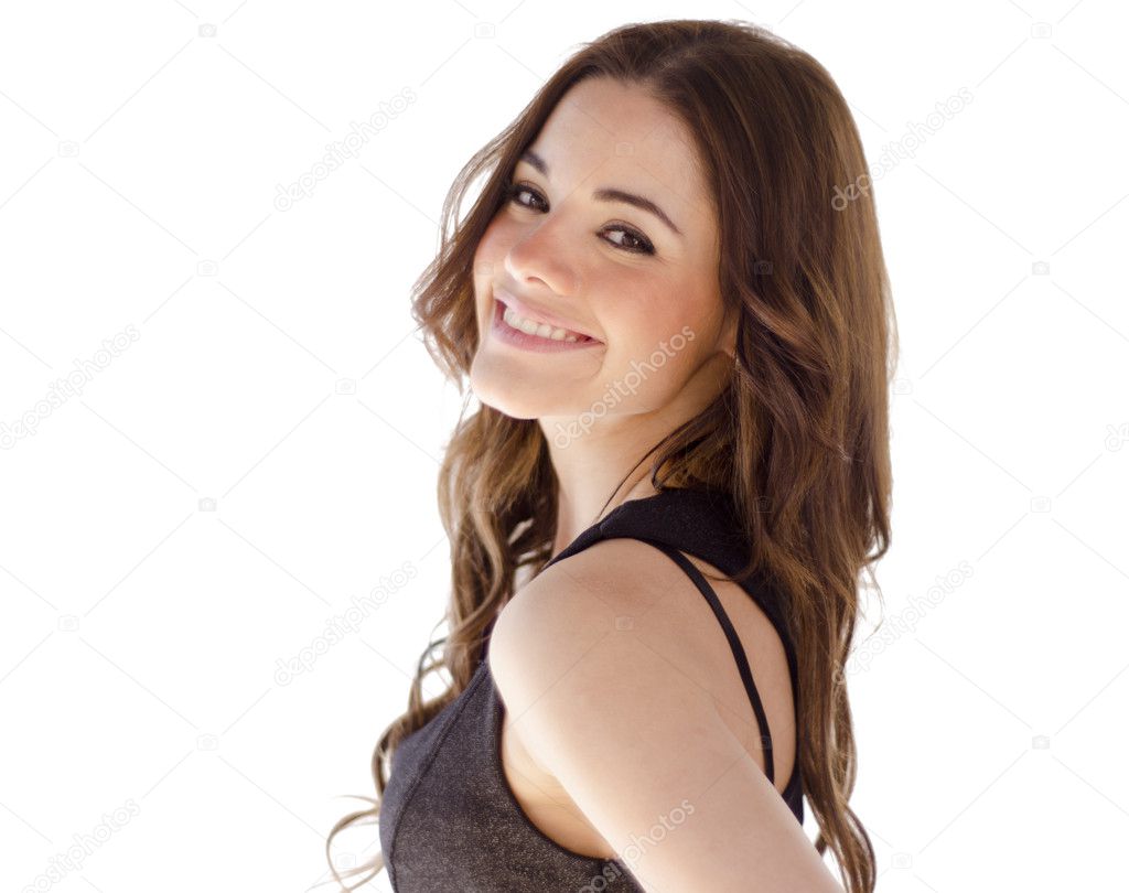 Smiling attractive young woman with sexy shapely forms, 7184751 Stock Photo  at Vecteezy