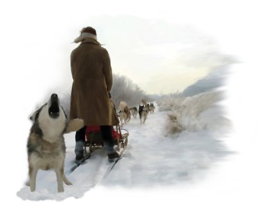 Dog sledding in the snow clipart