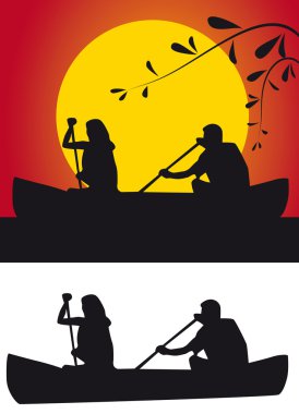 Silhouette canoeists clipart