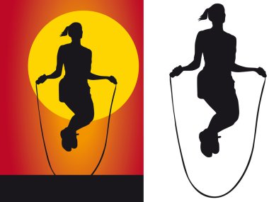 Silhouette girls jump rope clipart