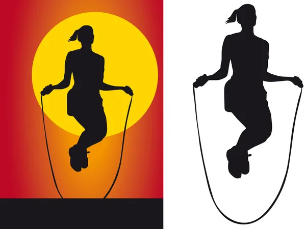 Silhouette girls jump rope — Stock Photo, Image